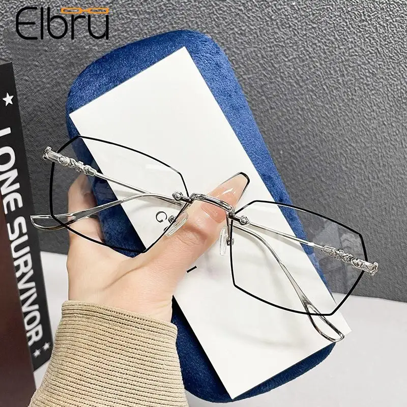 

Elbru Rimless Trimmed Polygonal Anti-Blue Light Glasses Men Women Ultralight Metal Anti Blue Rays Eyeglasses Frame Goggle Gafas