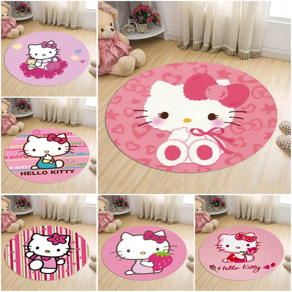 

100cm Sanrio Carpet Cartoon HelloKitty Melody Flannel Round Carpet Living Room Non-slip Door Mat Rugs Home Decor Anime Carpets