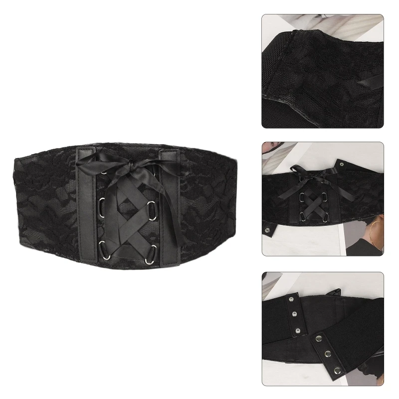 

Women Elastic Stretch Wide Corset Band Waspie Gothic Punk Vintage Criss-Cross Lace-Up Tied Black Waist Cincher Lace Belt DXAA