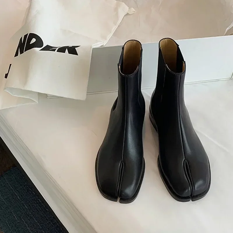 Женские ботильоны с разрезами на носках высококачественные кожаные ботинки