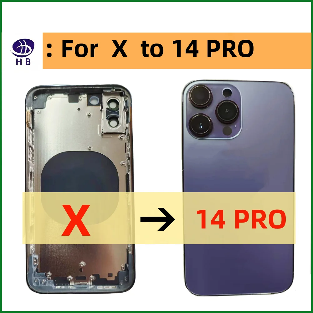 

Высококачественная задняя крышка для iPhone X на 14 Pro со средней рамкой, корпус батарейного отсека, сменный корпус x like 14pro x на 13 Pro