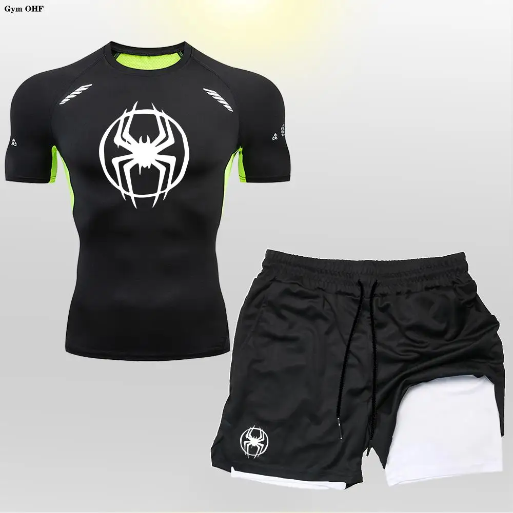 Мужской Быстросохнущий Дышащий Спортивный Костюм 2-в-1 — Футболка С Короткими