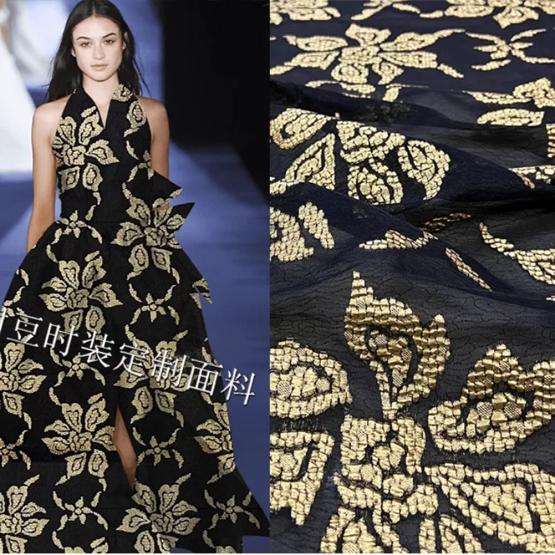 

Golden Jacquard Organza Fabric for Brand Fashion Dress Flower Yarn Fabrics Cloth Diy Sewing Material by the Meter