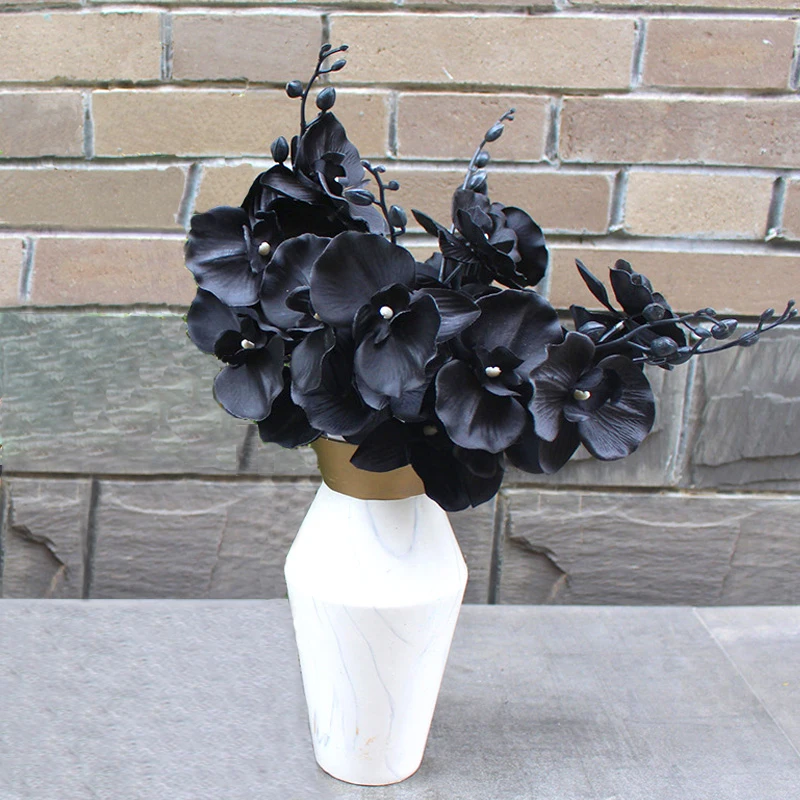 

Artificial Flower Black Phalaenopsis String Simulation Silk Orchid Home Wedding Christmas Decor Fake Flowers Garden Arrangement