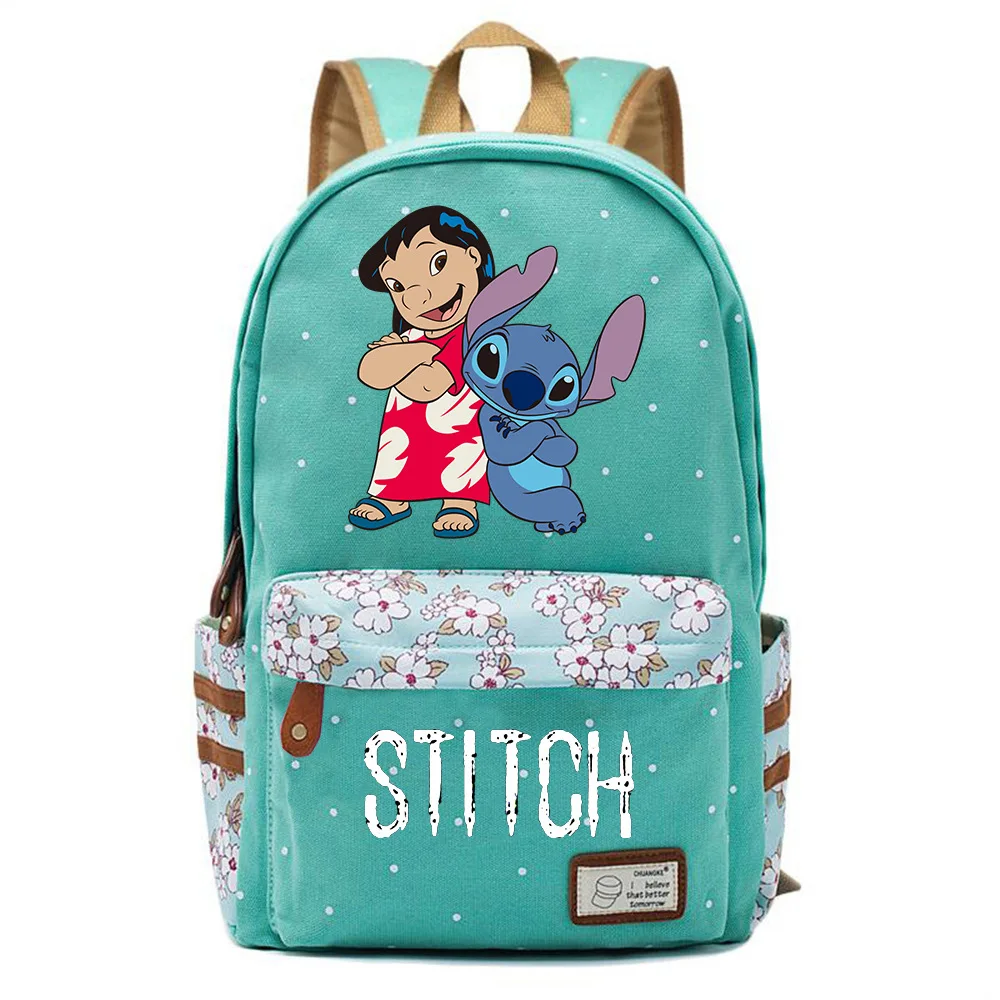 Disney Fashion Anime Cartoon Stitch Schoold bag Student Polka Dot Flower Canvas bag Travel Youth Casual Durable Backpack