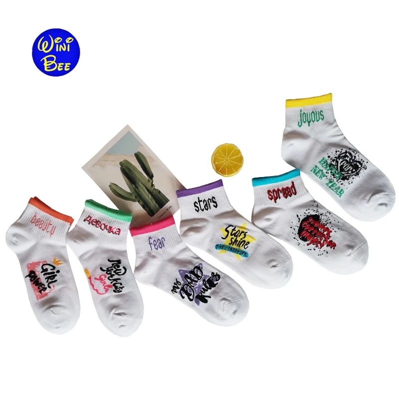 

Teenager Girls White Socks for Children Cotton Stich Kids Socks Girls-clothing Striped Women Boys Street Wear Embroidery Letters
