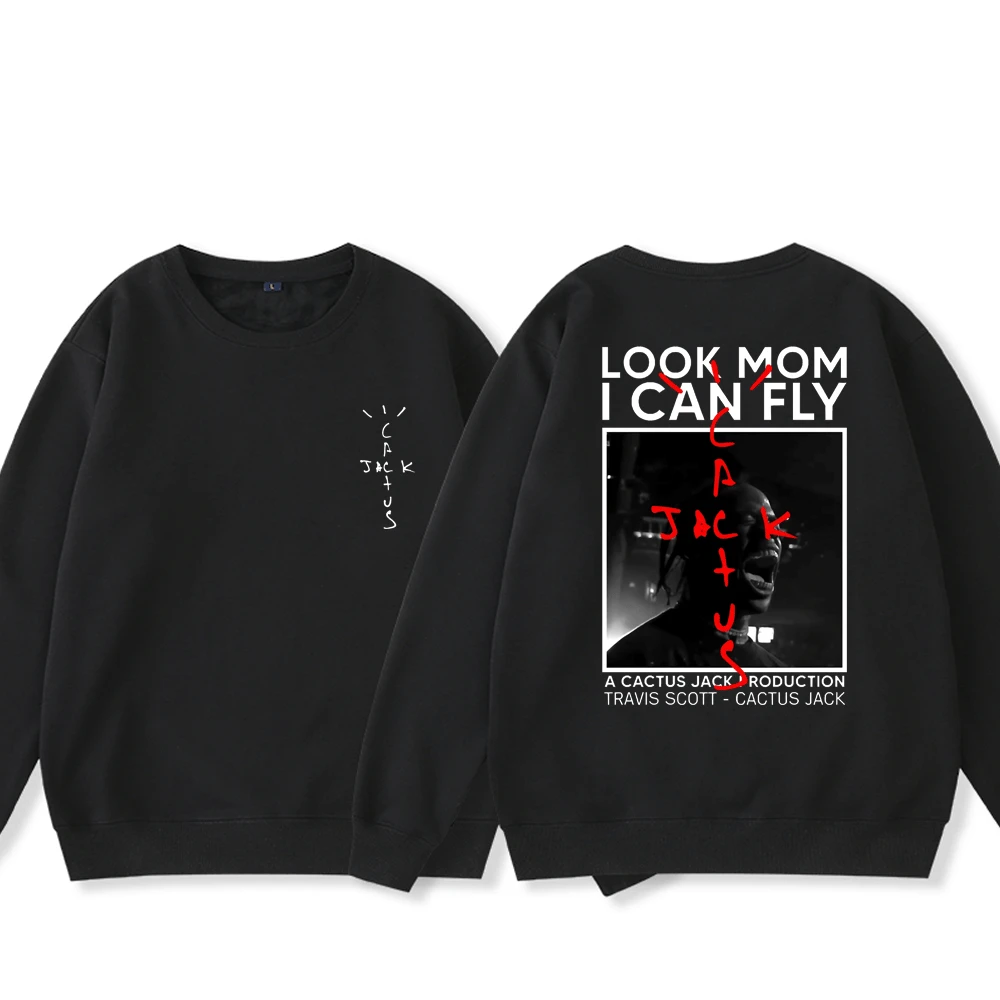 

Cactus Jack Sweatshirt LOOK MOM I CAN FLY Travis Scott Crew Neck Pullover Hip Hop Oversized Logo Print Long Sleeves Hoodie Tops