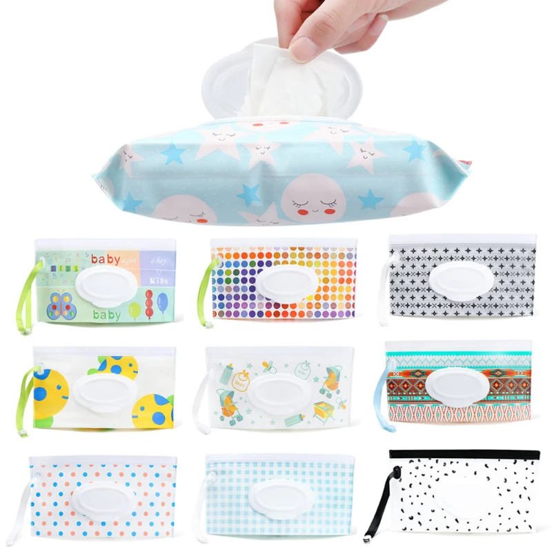 

EVA Baby Wet Wipe Pouch Cute Snap-Strap Refillable Wet Wipes Bag Flip Cover Tissue Box Outdoor Useful Baby Stroller Accessory
