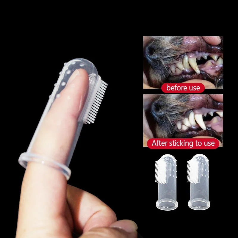 Зубная щетка на палец для домашних питомцев силиконовая прозрачная собак и кошек