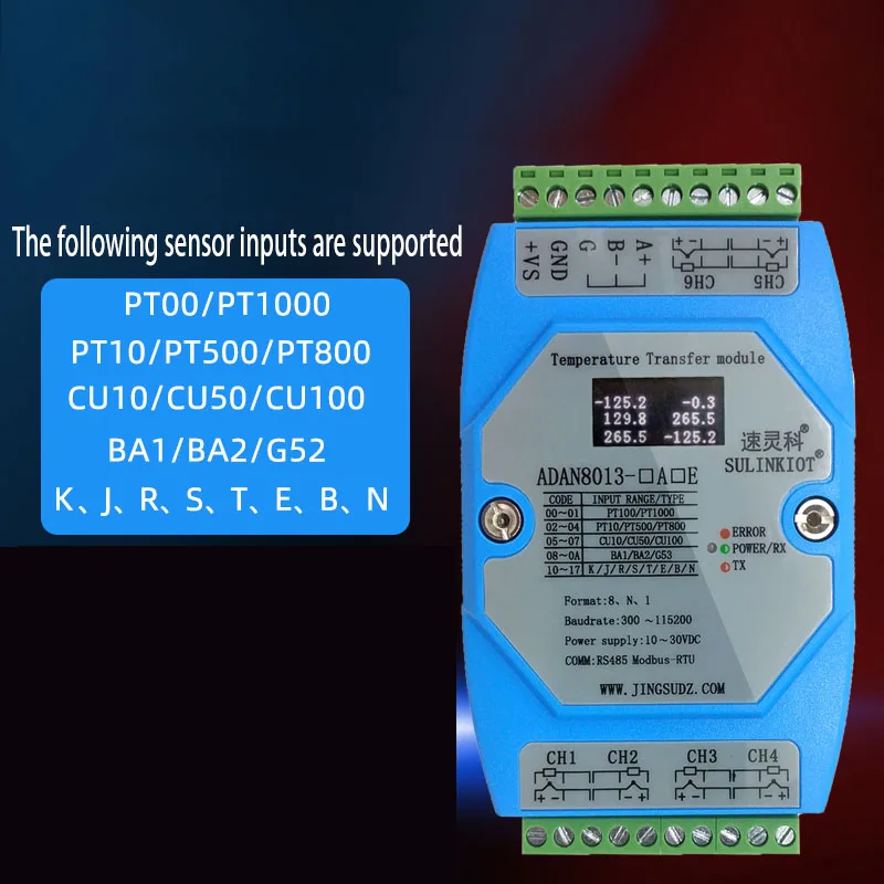 

6-полосный температурный передатчик PT100, термостойкий к-термопара, температурный модуль высокоточного захвата ADAN8013