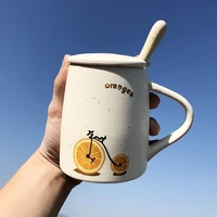 vintage coffee mug unique bicycle retro style ceramic bottle with lid spoon kiln clay breakfast cup creative gift for friends