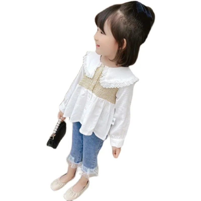 Корейский стиль топ с имитацией двух длинных рукавов для девочек рубашки детская