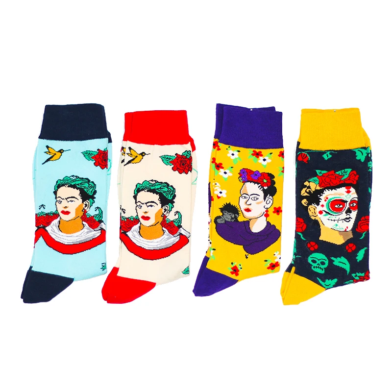 Ab Sock Skateboard Doodle Painting Plant Kawaii Funny Happy Casual Female Cotton Hosiery Streetwear Skate Harajuku