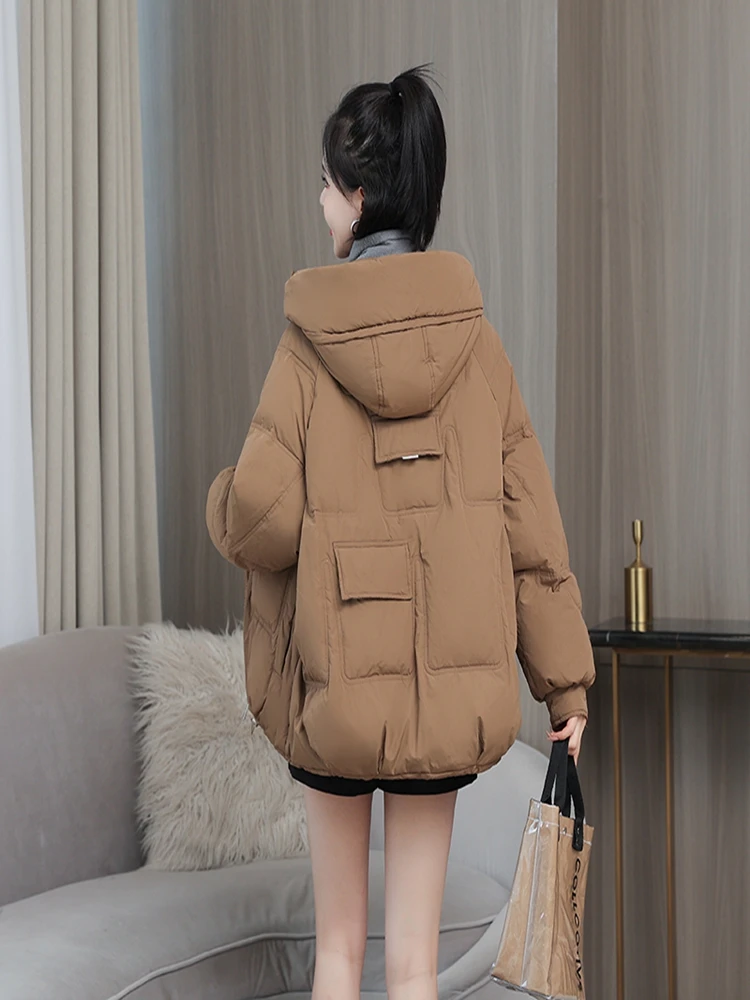 women's parka coat fashion loose cotton down jacket winter fashion soft and thick leisure hooded collar women's jacket