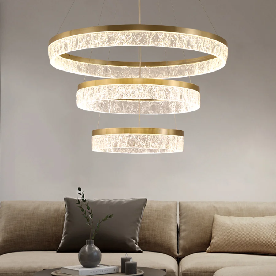 

Nordic Golden Chandelier Ring Resin Texture Lampshade Light Luxury Modern Villa Duplex Living Room Dining Room Bedroom Lamp
