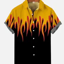 Mens 3D flame printed shirt Hawaiian casual short sleeved shirt Fashion beach vacation lapel shirt Mens summer button up shirt