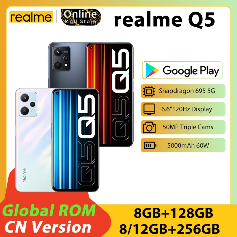 realme Q5 Snapdragon 695 5G Smartphone 6GB/8GB 128GB/256GB 6.6'' 120Hz FHD+ Display 50MP Triple Cameras 5000mAh 60W
