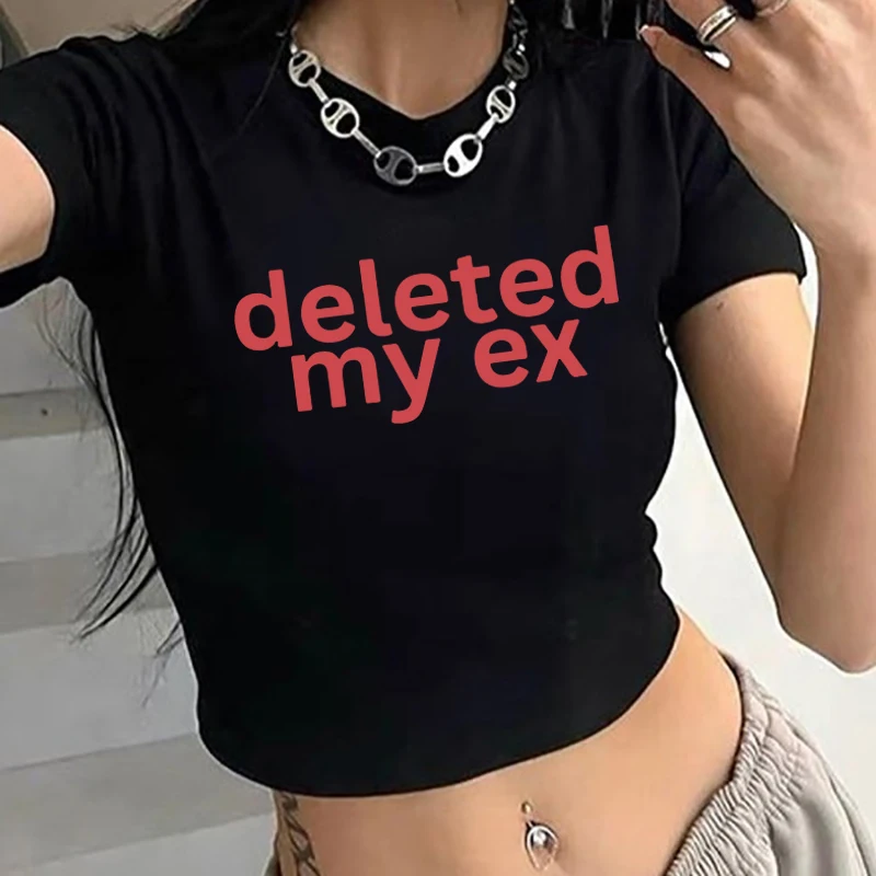 

Футболка женская с надписью «My Ex», короткий топ с забавным принтом со слоганом, уличная одежда, повседневная короткая рубашка в винтажном стиле, Y2K