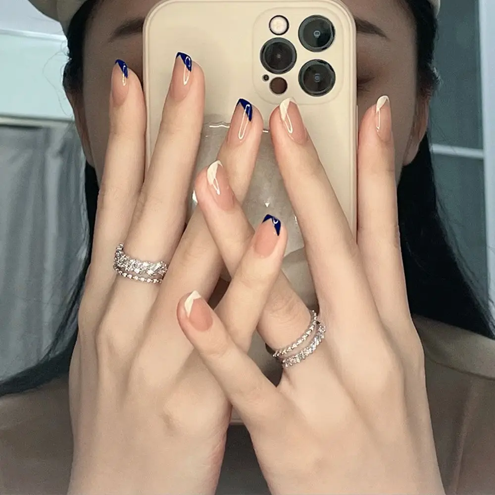 

24pcs/Box Detachable Square Head False Nails Wearable French Fake Nails Full Cover Nail Tips Press On Nails