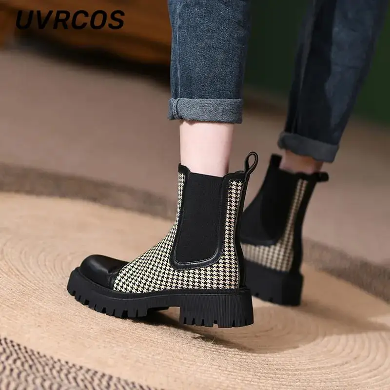

Women Mid-tube Casual Short Boots 2022 Winter New Arrivals Elastic All-match Round Toe Single To Increase Fashionable