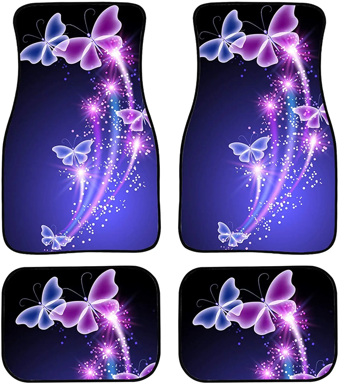 

HUGS IDEA Heavy Duty Mat for Car Truck SUV Van Car Floor Mats 4 Piece, Stylish Butterfly Design Front and Rear Rubber Carpet