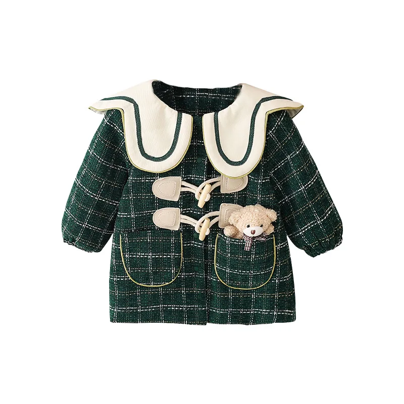 

Autumn and Winter Children's Clothing Baby Girls Outerwear Casual Fleece Warm Infant Preppy Style Plaid Coats Kids Clothes