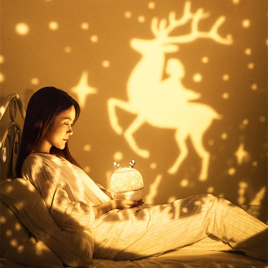 

Starry Sky Star Projector 2022 Night Light With Chargeable Bluetooth Remote Control Cute Rabbit Deer Night Lamp Children's Gift