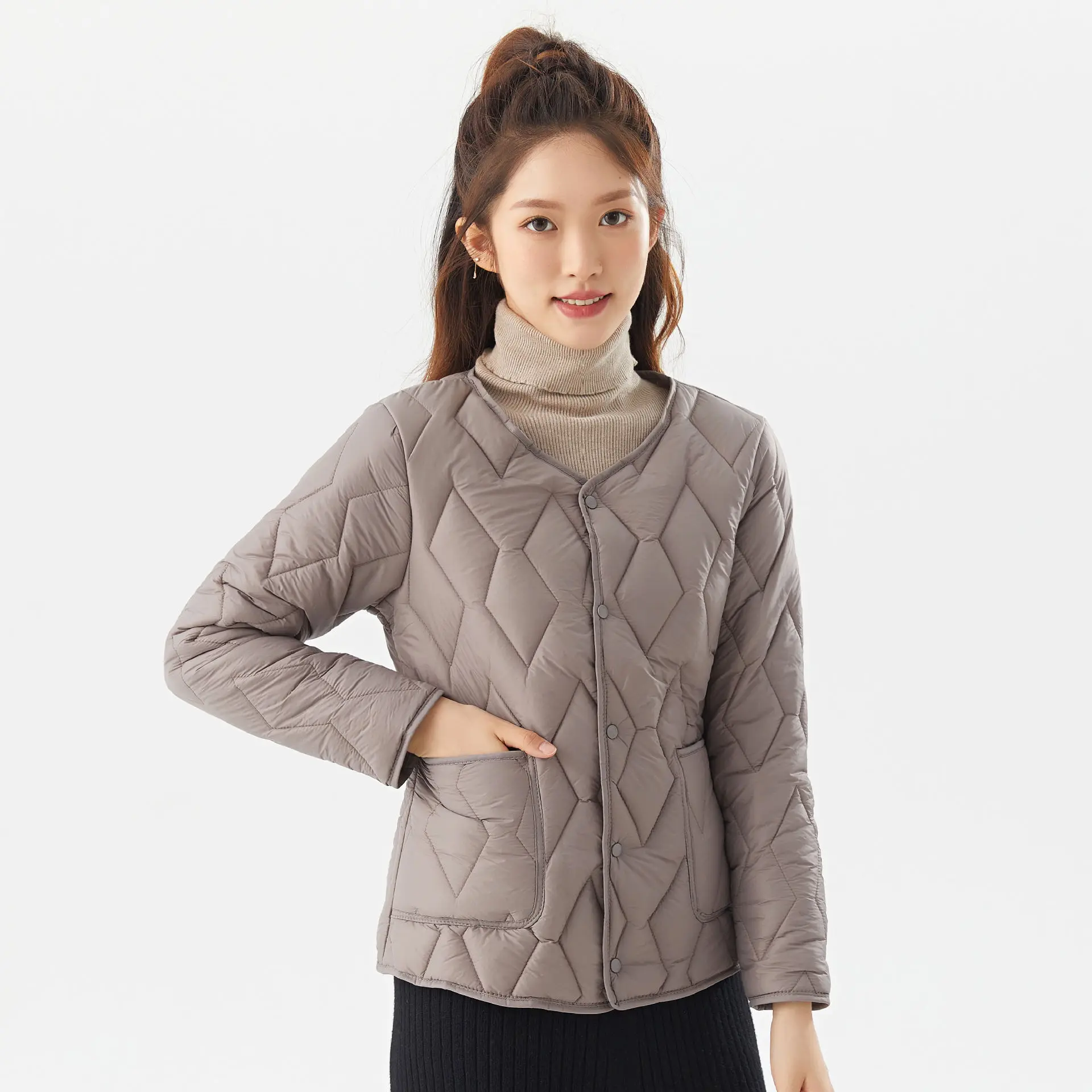 Woman with thick warm long-sleeved cotton bladder female money household cotton cotton-padded jacket and velvet sleeves with fur