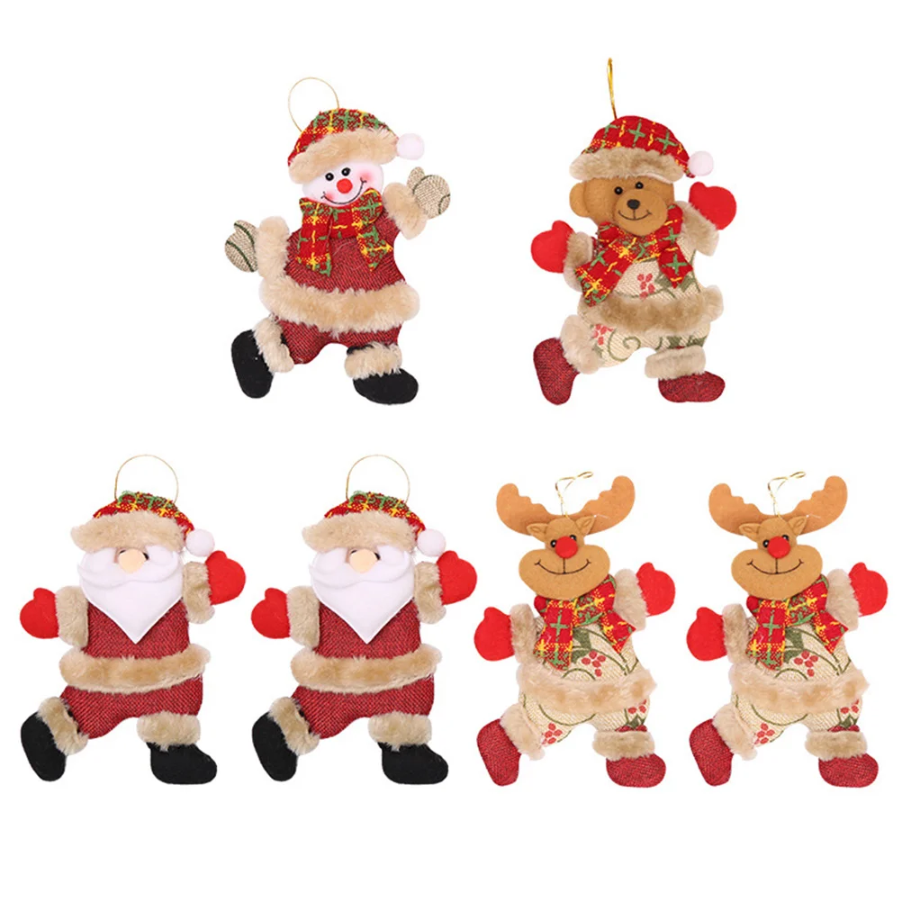 

6 Christmas Tree Plush Snowman Santa Claus Elk Ornaments Christmas Hanging Pendants Holiday Party Favors