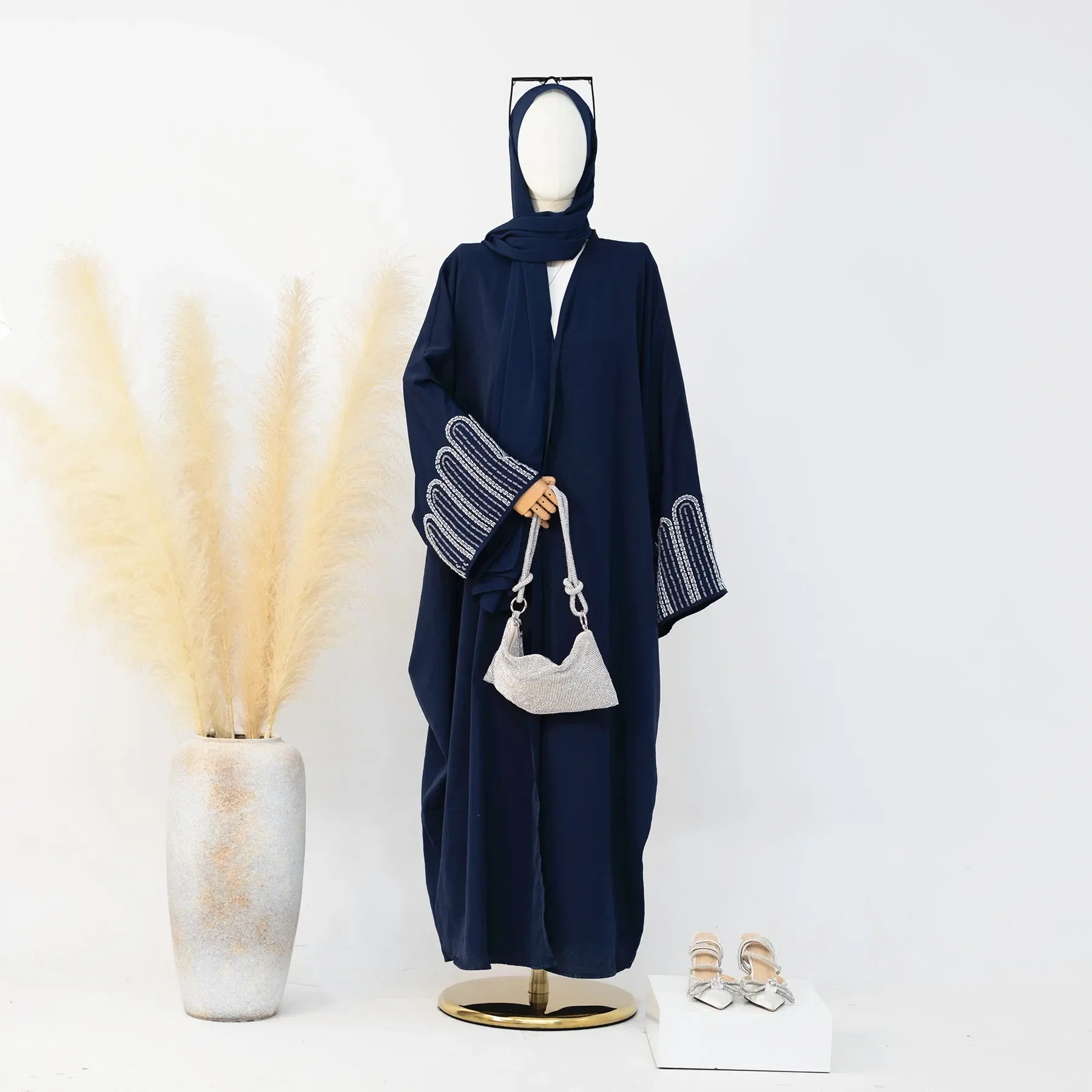 Открытое кимоно из абаи с бусинами мусульманское пальто абайи для женщин Дубай