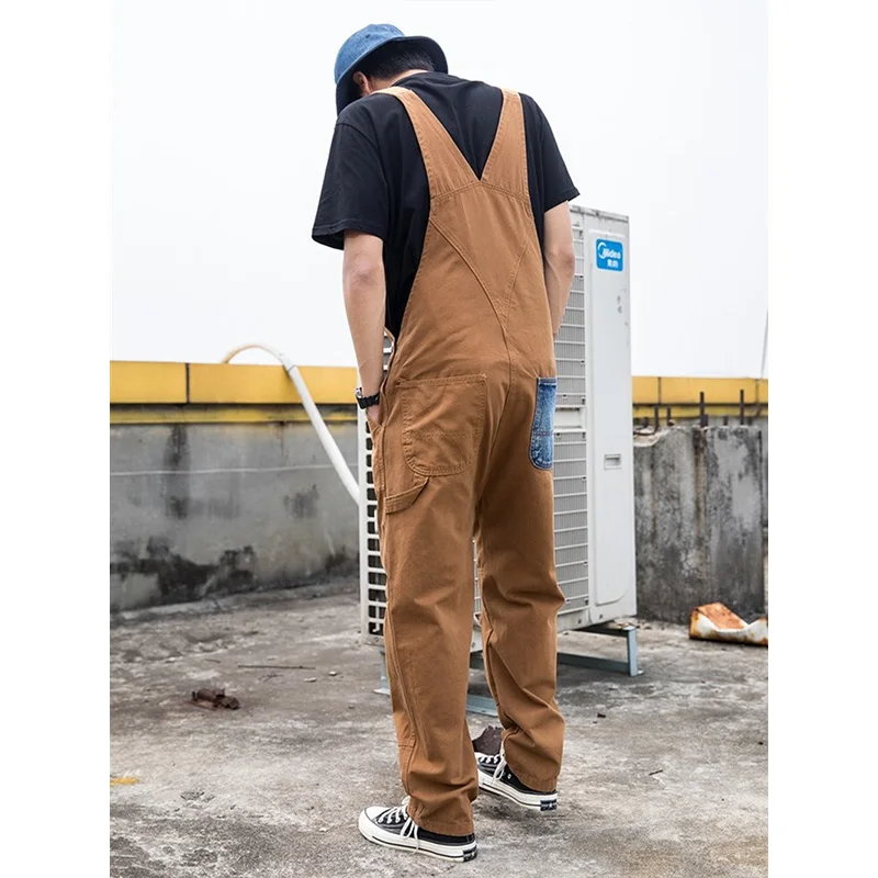 Men's Jeans Jumpsuit Denim Bib Pants Couple Hole Loose Straight One-piece Wide Leg Overalls Suspenders Rompers Ripped Jeans