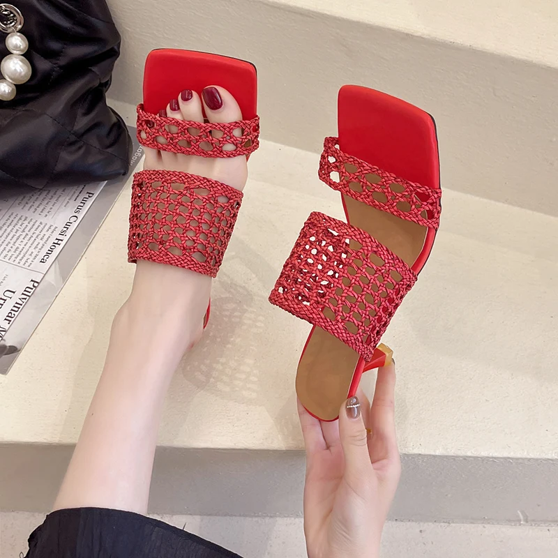 

2022 Women Shoes High Heels Sexy Cutout Women Hollow Out Sandals Heel Grace Ladies Sandals Fashion Red Slides Chaussure Femme