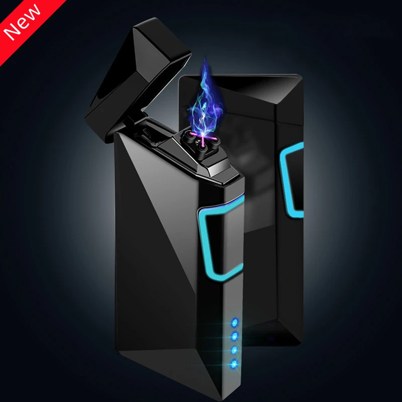 

2022 New USB Plasma Dual Arc Flameless Pulse Lighter Portable Metal Windproof Power Display Cigarette Accessories Men's Gift