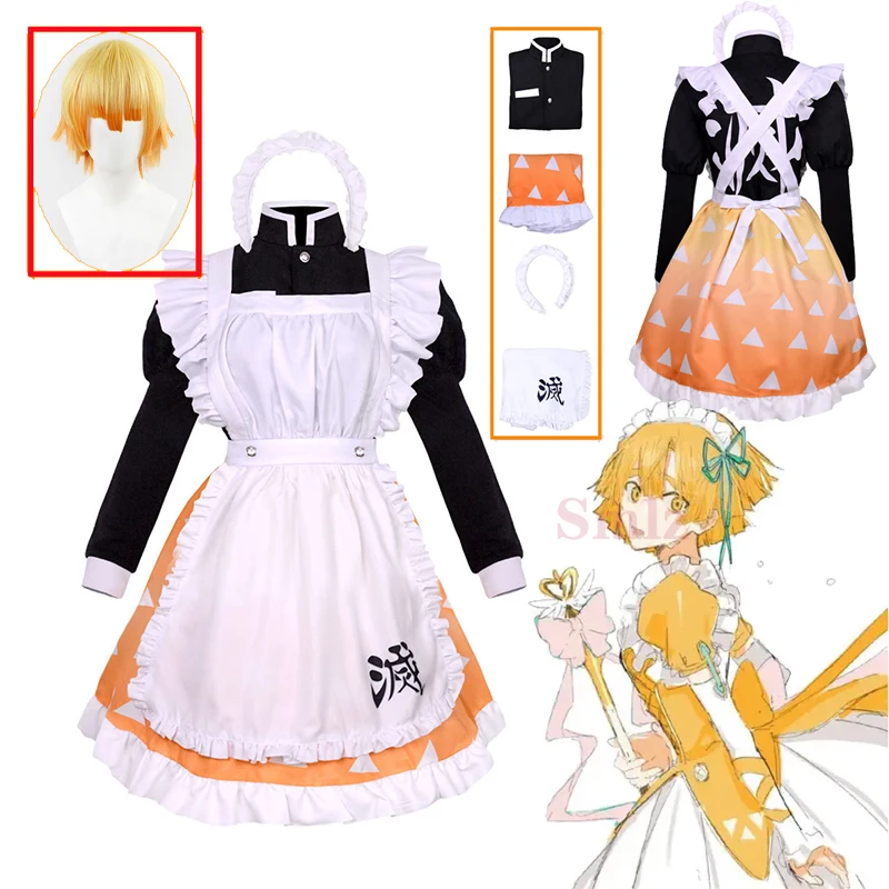

Demon Slayer Agatsuma Zenitsu Cosplay Costume Maid Dress Outfits Halloween Carnival Suit