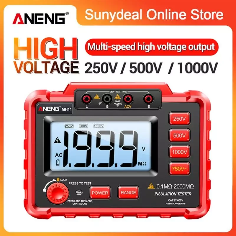 

ANENG MH11 Digital Megohmmeter 250/500/1000V Insulation Resistance Tester Earth Resistance Voltage Current Tester