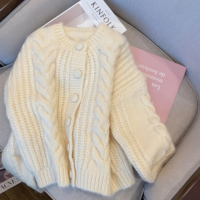 

Beige White Y2k Korean Fashion Mujer Sweater Cardigan Women Autumn Winter Feminino Clothes Knitting Crochet Top Vintage