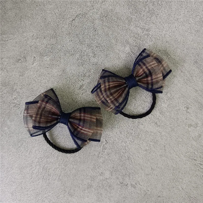 

Новинка весенне-летнего сезона 34567, детский головной убор, скрытый Синий Шелковый галстук-бабочка в клетку, кожаная повязка для волос, завязка для волос с цветком