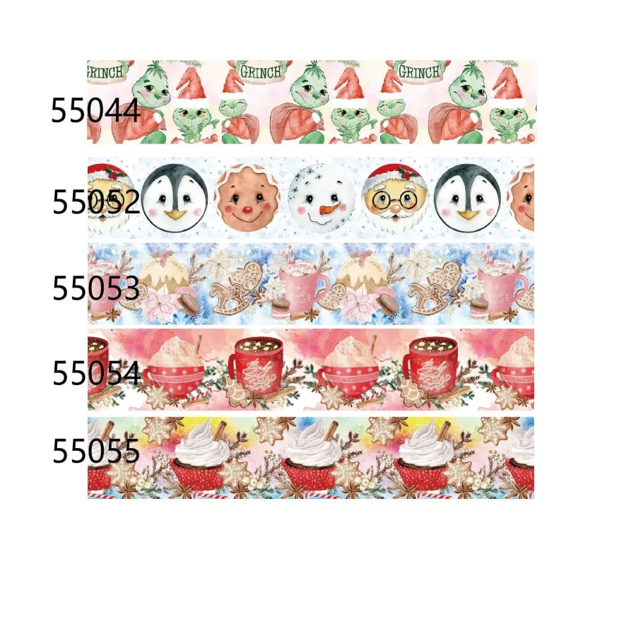 

New Printed Cartoon Christmas Decoration Grosgrain Ribbon 25mm 50yards Center for Bows Sewing Handmade Materials