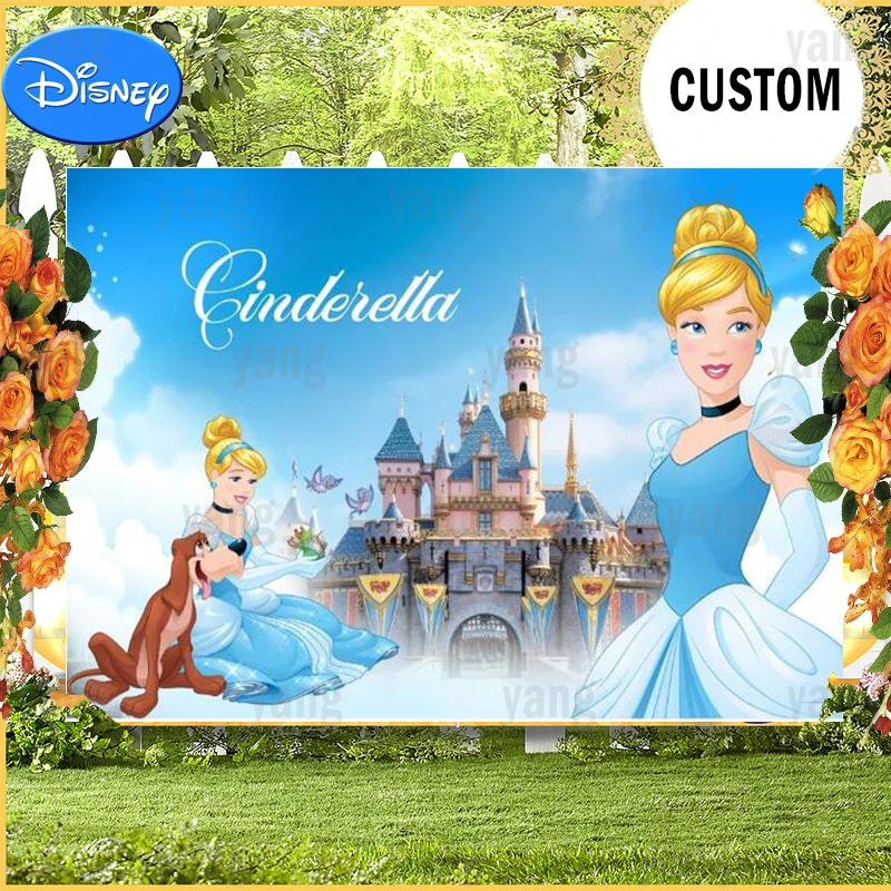 

Disney Custom Cinderella Princess Tiana Backdrop Girls Castle Kids Happy Birthday Party Decoration Photography Background Banner