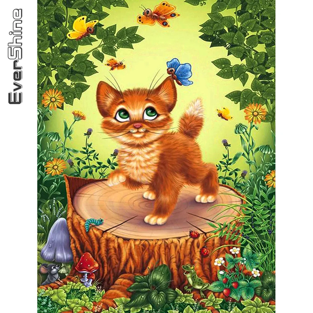 

Evershine Diamond Painting Cat Rhinestone Picture 5D Diamond Embroidery Animal Mosaic Cross Stitch Butterfly Home Decoration