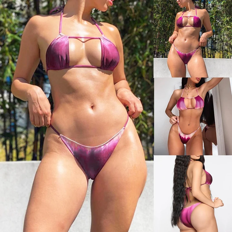 

ASDS-Women's Fashion Sexy Tie Dye Bikini Set Halter Strap Swimsuit Red