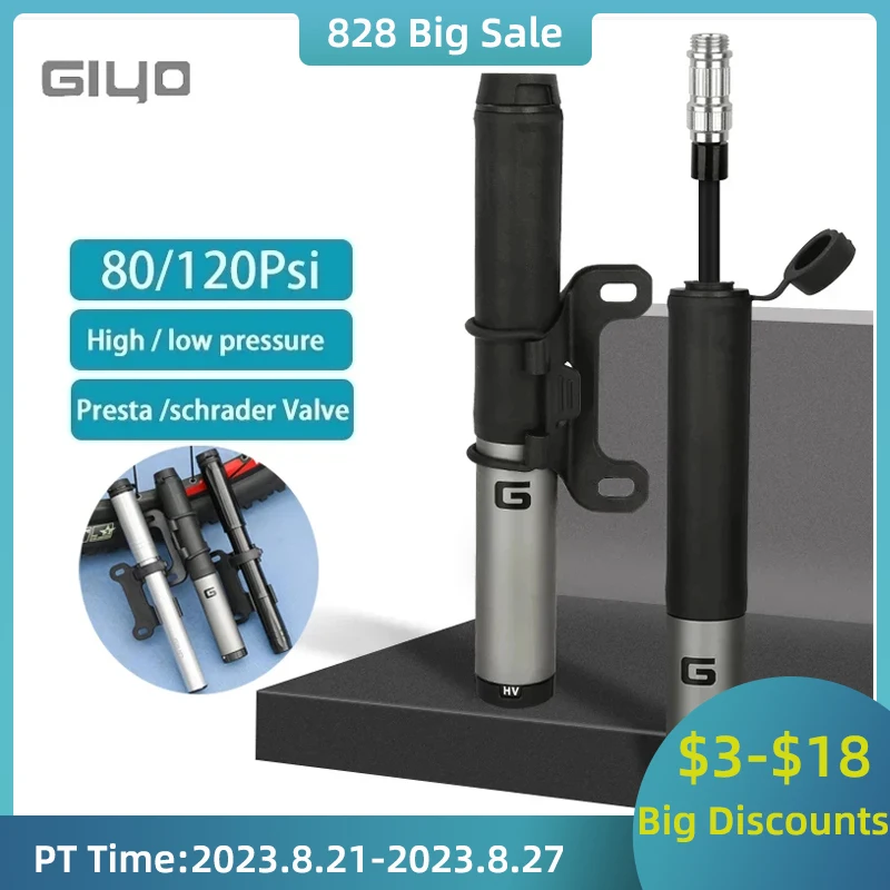 Giyo 120psi Portable Bicycle Pump Hidden Hose Design Mini Bike Tyre Inflator MTB Road Bike Schrader Presta Valve Hand Air Pump