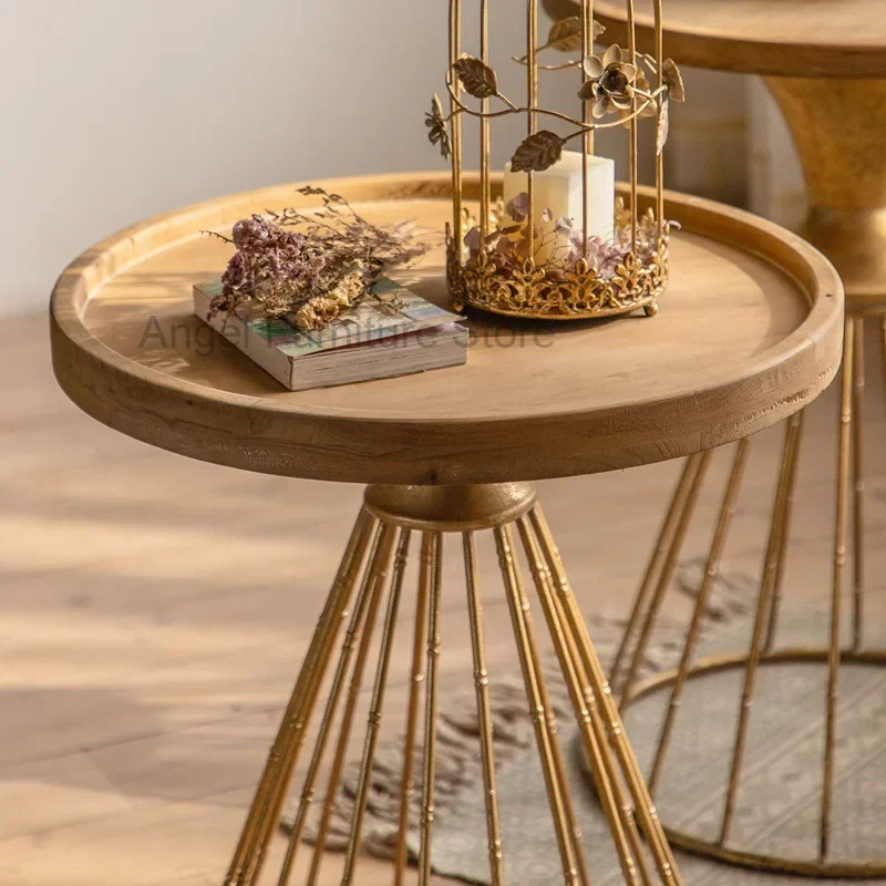 Минималистичные боковые столы из массива дерева Круглый Золотой Железный Ретро