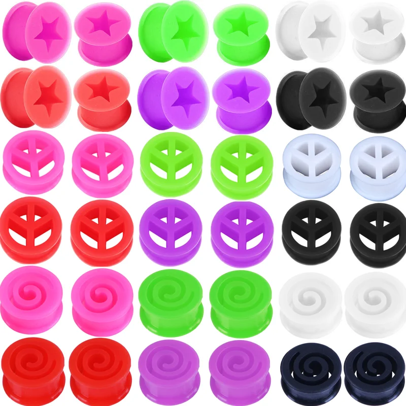 

1Pair 6-16Mm Silicone Ear Plug And Tunnel Flesh Pentagram Ear Gauge Plug Spiral Saddle Plug Strecher Piercing Oreja Dilataciones