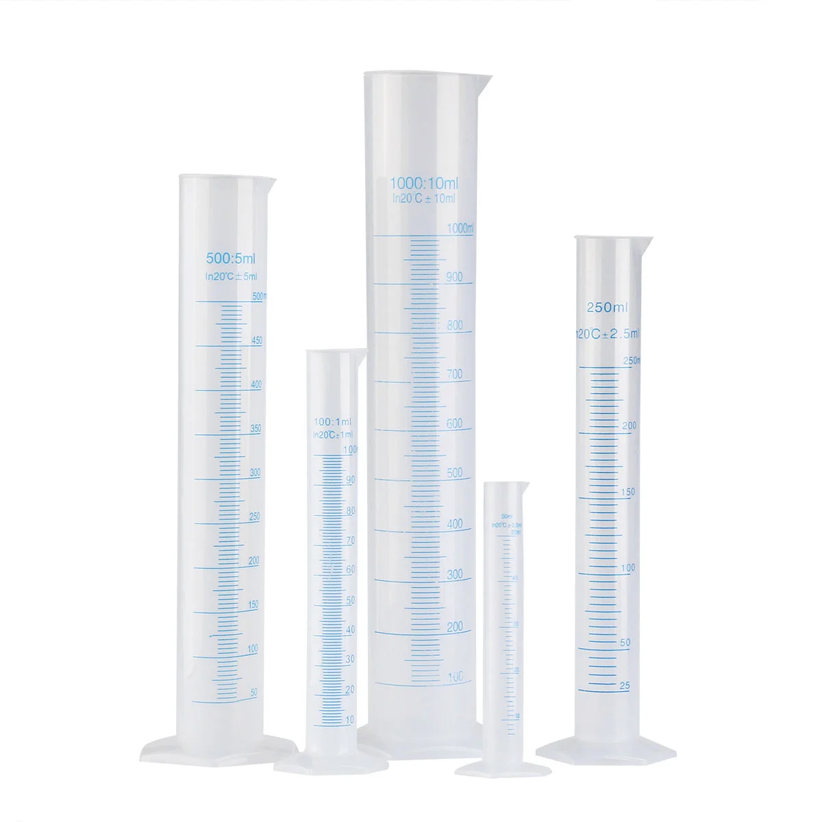 

PIXNOR 5pcs Transparent Measuring Plastic Graduated Cylinder 50ml / 100ml / 250ml / 500ml / 1000ml French cup