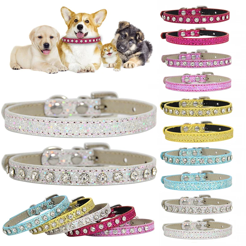 

Colorful Shining Diamond Rhinestone Pet Collar PU Leather Neck Strap Safe for Cat Dog Neck Ring Pet Supplies Accessories