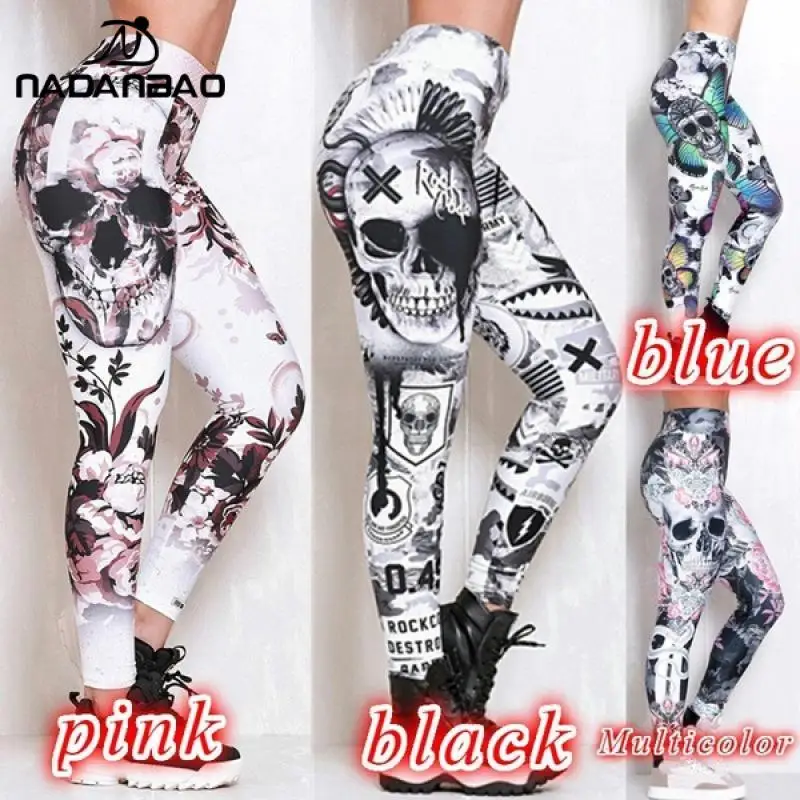 

Женские облегающие Леггинсы для йоги NADANBAO в готическом стиле с высокой талией и эффектом пуш-ап, леггинсы в стиле панк с принтом черепа, уличная одежда в стиле хип-хоп