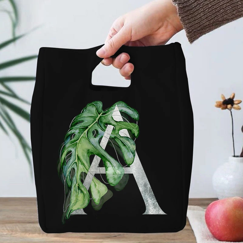 Lunch Bag Unisex Thermal Insulated Kids Handbag Food Picnic Work Cooler Storage Green Tropical Leaves Letter Series Lunch Bags