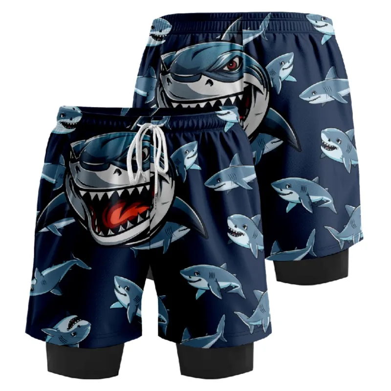 Шорты мужские/женские с 3D принтом акулы спортивные короткие штаны имитацией двух