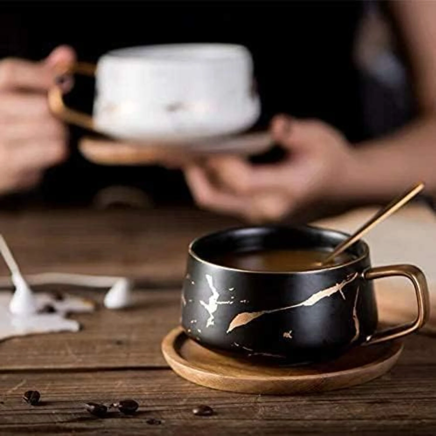 Роскошные и элегантные матовые мраморные керамические чашки для чая кофе со
